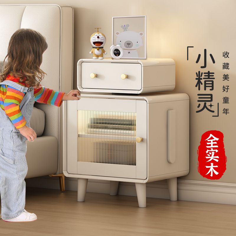 公司貨 免運/開發票 創意兒童床頭櫃女孩免安裝臥室床邊櫃機器人奶油風帶燈收納床頭櫃 床頭櫃 快速出貨