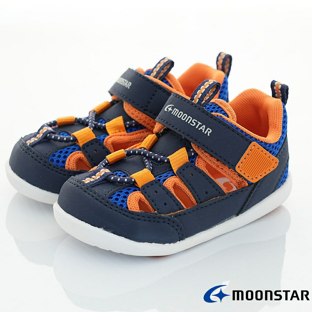 日本月星Moonstar頂級機能童鞋-2E護趾健康學步涼鞋(寶寶段)3875深藍12.5~15cm(新品)