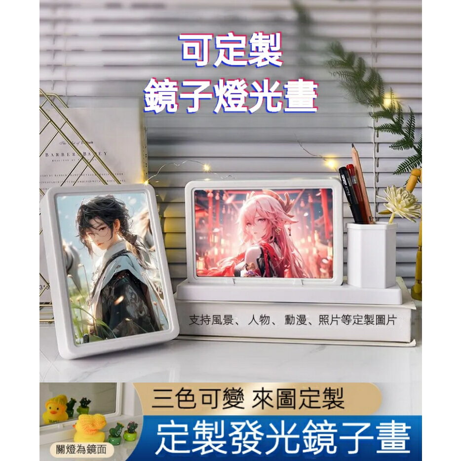 【私人訂製 】 鏡子燈光畵 照片定製 LED燈光畫 小夜燈 發光鏡 禮物 父親節禮物 交換禮物 生日禮物 紀念禮物