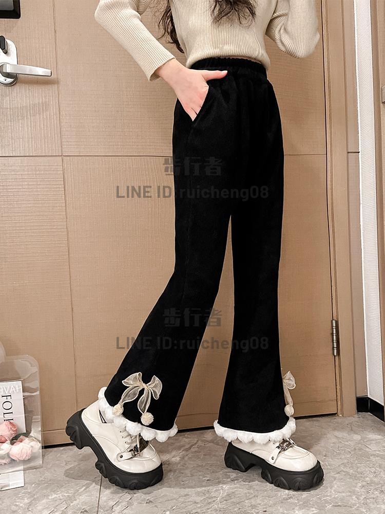 女童加絨褲子秋冬季兒童女孩一體羊羔絨褲加厚喇叭褲洋氣【步行者戶外生活館】