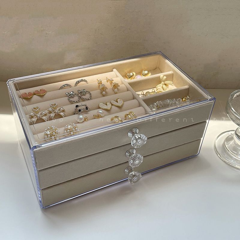 多層抽屜式飾品收納盒耳環項鏈防氧化絨布首飾盒
