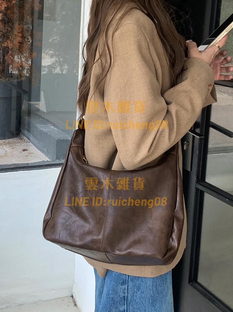 美拉德復古斜挎包包 女潮韓版托特包百搭大容量單肩包【雲木雜貨】