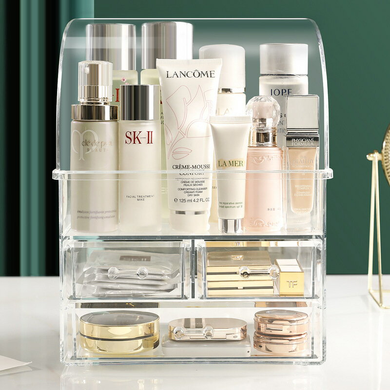 透明防塵化妝品收納盒桌面置物架家用護膚刷整理亞克力網紅梳妝臺
