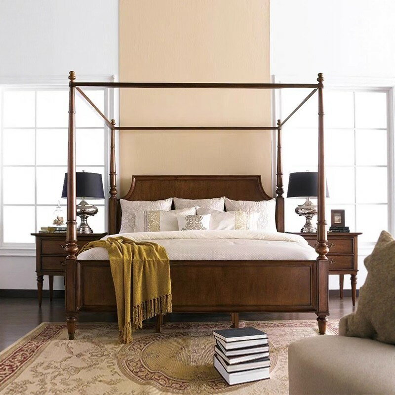 【可打統編 超低價】美式覆古實木架子床法式小戶型主臥羅馬柱實木四柱床1.8米蚊帳長 2