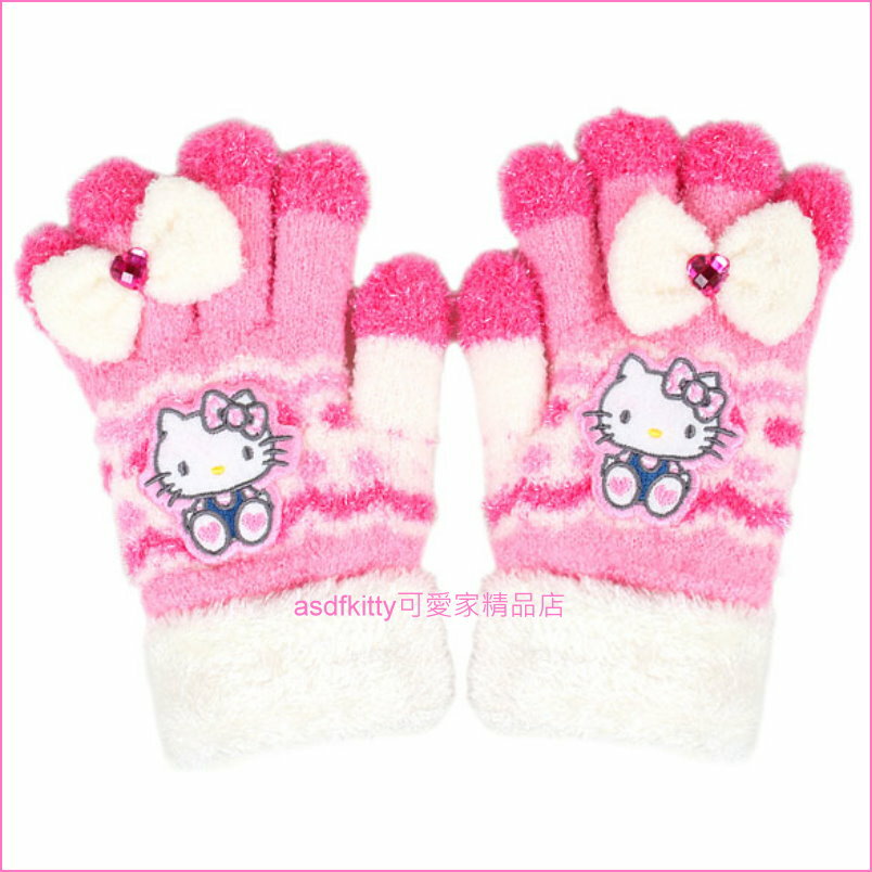 asdfkitty可愛家☆KITTY兒童閃光針織手套-冬天保暖.可愛加分-日本正版商品