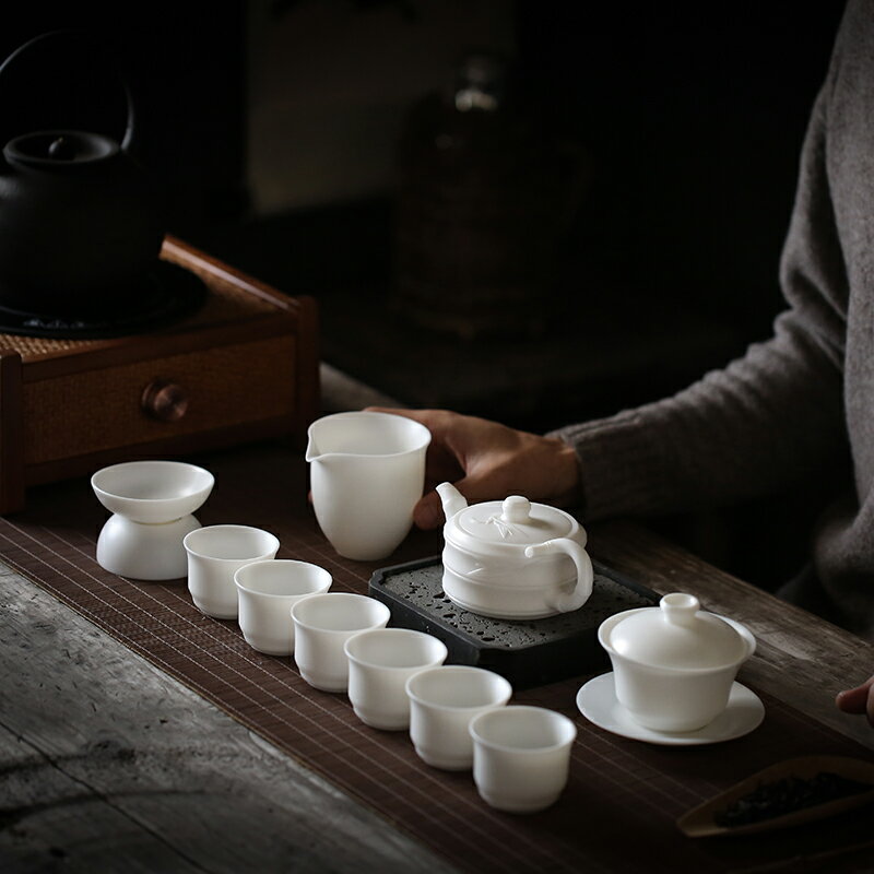 白瓷功夫茶具套裝陶瓷家用簡約中式組合茶壺蓋碗茶杯套裝