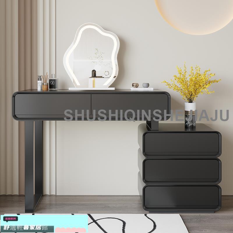 新品免運 黑色梳妝臺現代簡約斗柜一體臥室輕奢極簡化妝臺高級感伸縮化妝桌 9