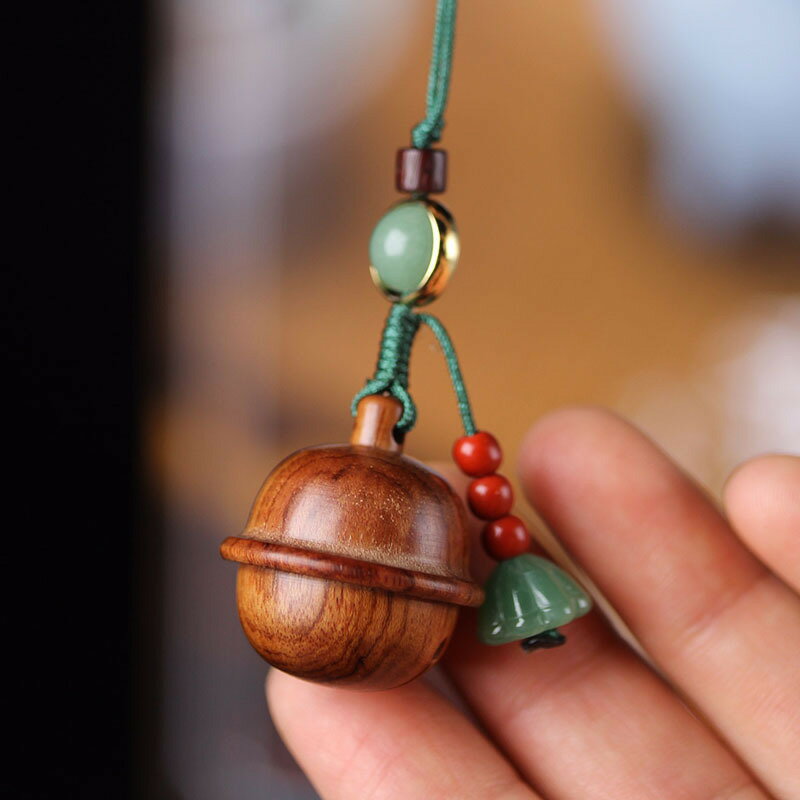 創意個性鈴鐺木質香囊古典鏤空香器手機鏈鑰匙扣包包掛件配飾掛飾