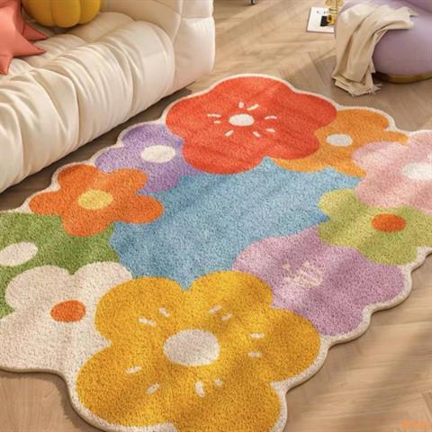 彩色花朵地毯少女臥室床邊毯客廳沙發茶幾大地墊腳墊家用房間墊子