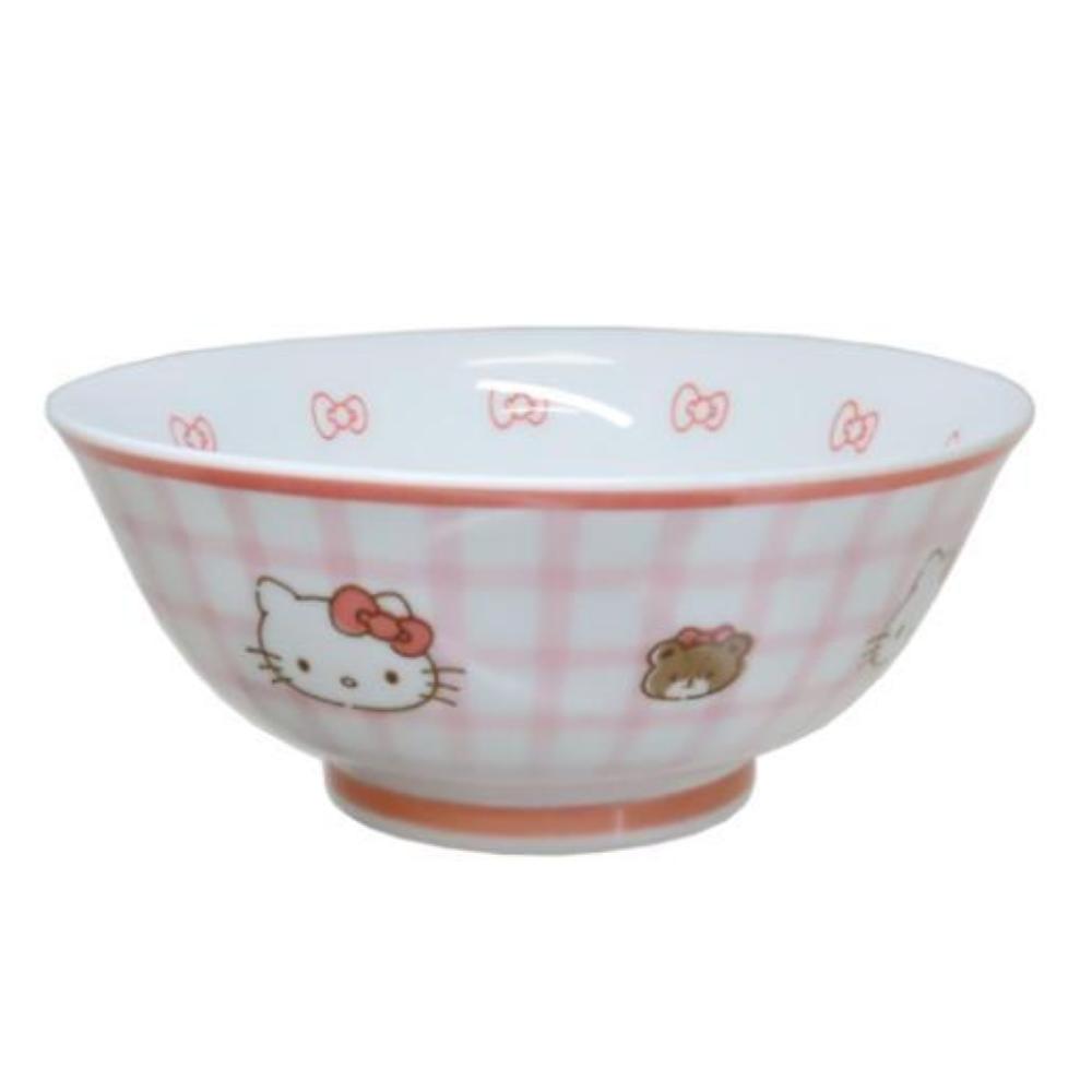 asdfkitty*KITTY泰迪熊格子 陶瓷大碗公 湯碗 拉麵碗 丼飯碗-可微波 可機洗-日本正版商品