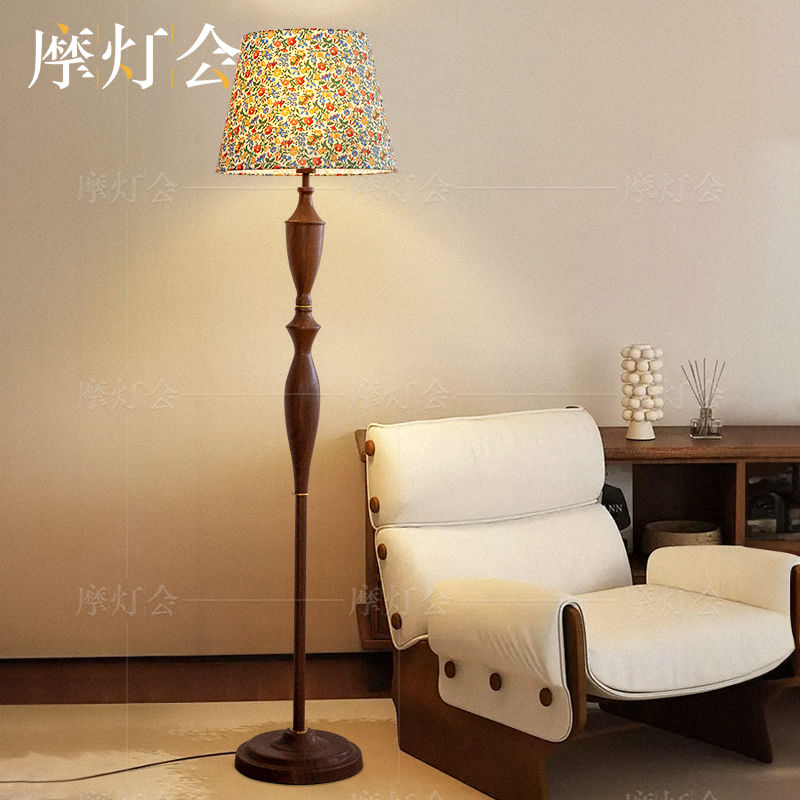 立燈/落地燈 摩燈會 中古落地燈 法式復古布藝胡桃木紋客廳裝飾燈臥室新款J-61公司貨