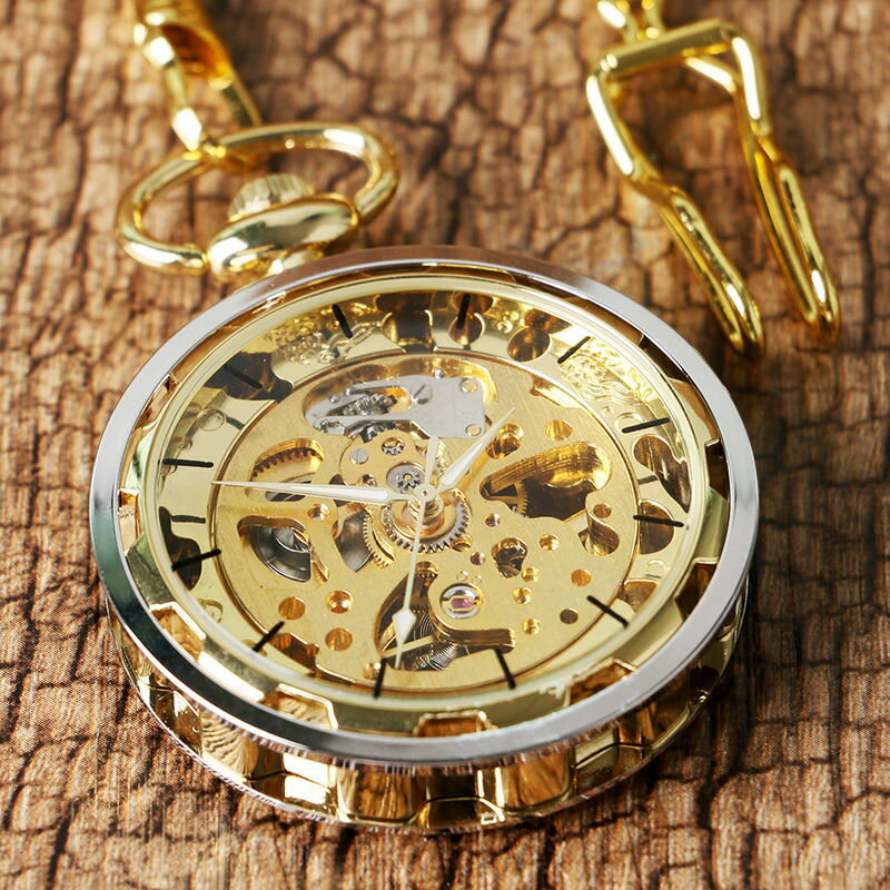 手動蒸汽朋克機械懷錶 復古鏤空機芯無蓋羅馬數字懷舊手動機械錶