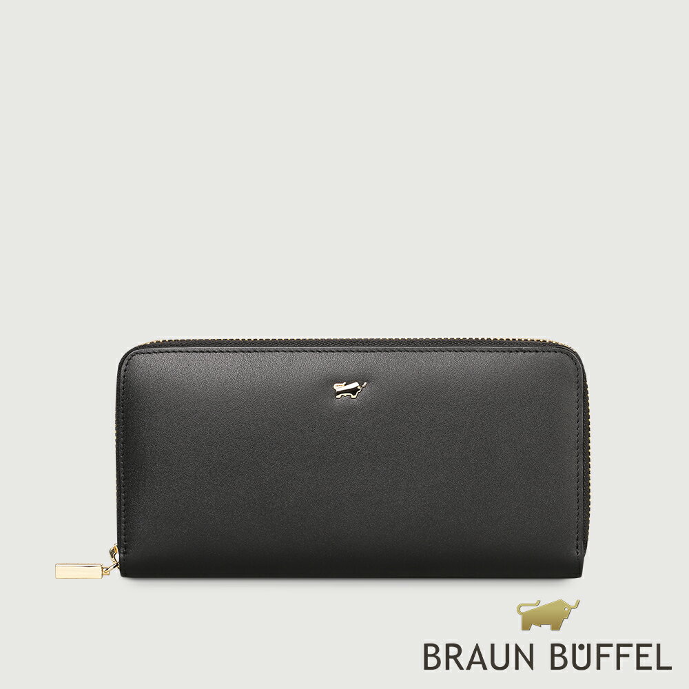 【BRAUN BUFFEL 德國小金牛】臺灣總代理 城市-A 8卡拉鍊長夾-黑色/BF841-602-BK