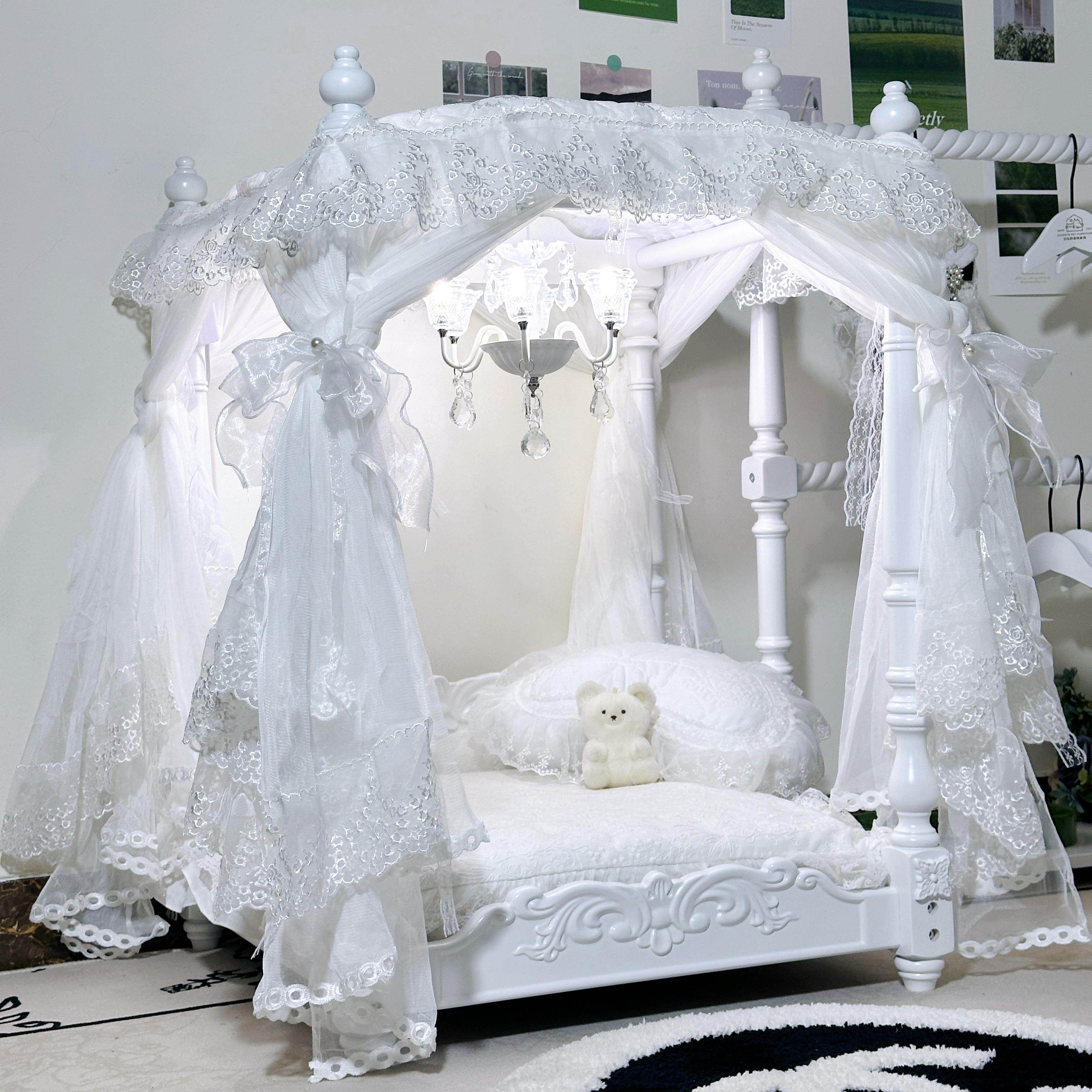 【可打統編 超低價】一芯有寵?宮廷復古架子床實法式美式床小型犬貓咪豪華床床幔蚊帳 2