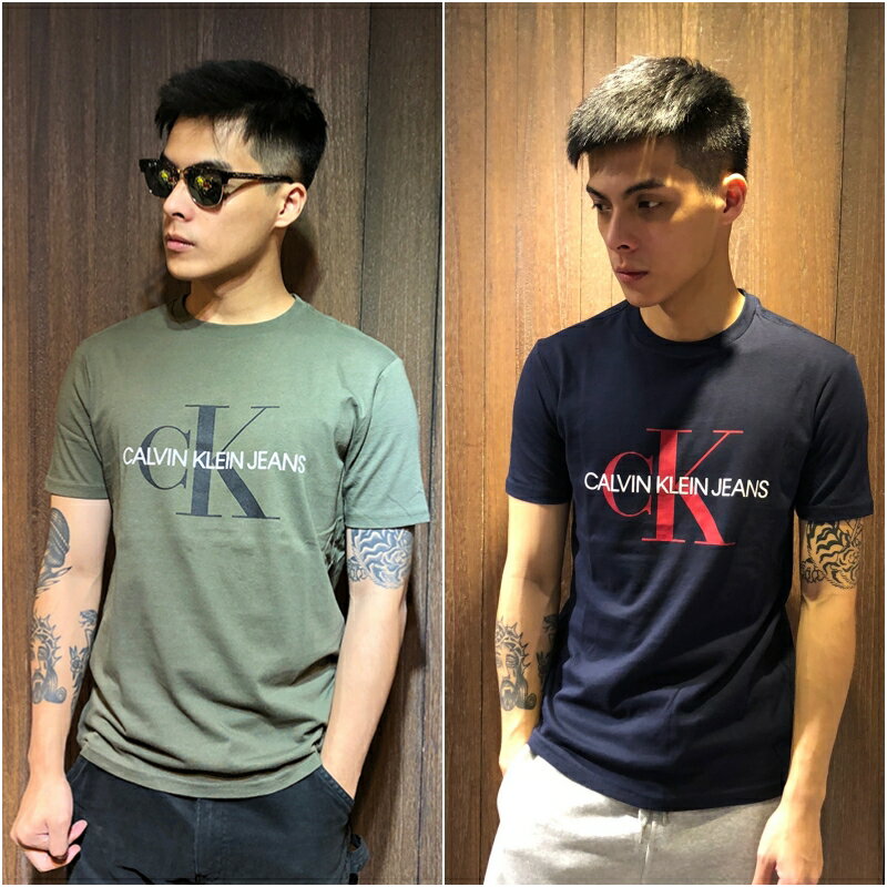 美國百分百【全新真品】Calvin Klein T恤 CK 大logo 短袖 T-shirt 短T 軍綠/深藍 AN37