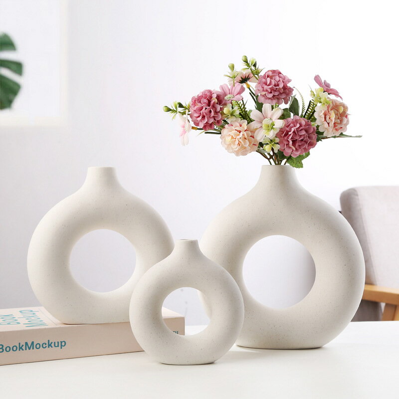 創意陶瓷花瓶擺件客廳花器幾何造型餐桌麵玄關家居裝飾擺件