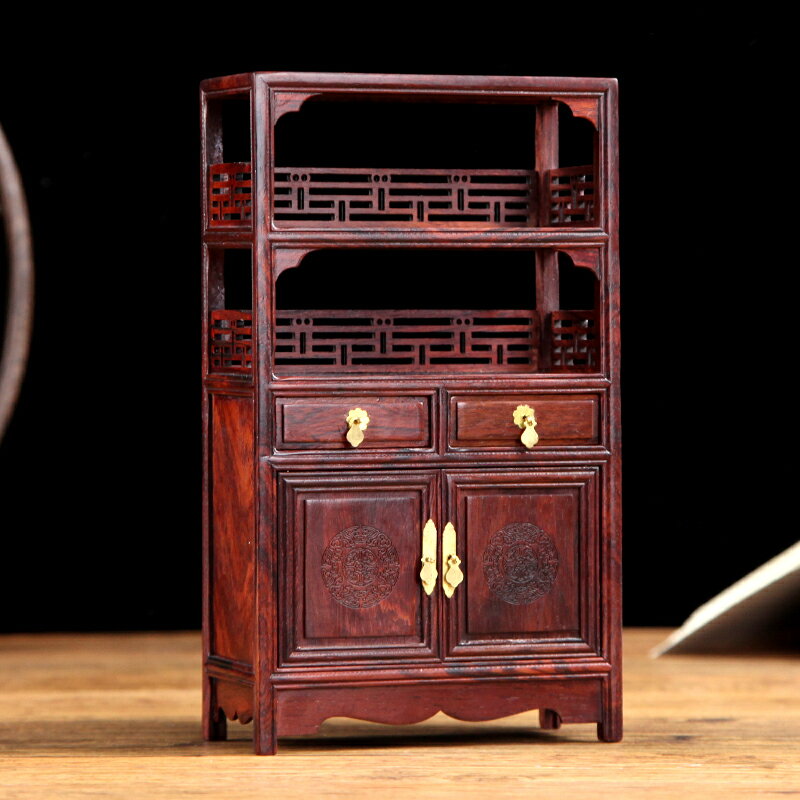 紅木雕刻工藝品實木擺件兩門書架微縮家具小模型紅酸枝微型家具
