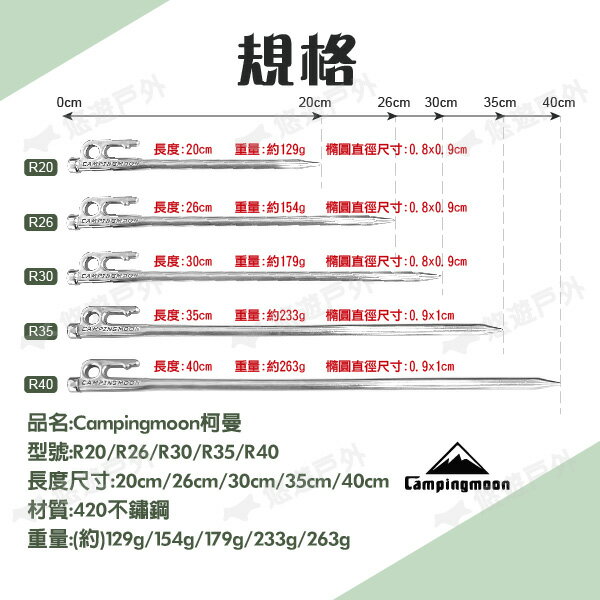 【柯曼】420不鏽鋼營釘 滿10贈袋 硬度高 不易彎曲 多尺寸 camping moon 露營 悠遊戶外 9