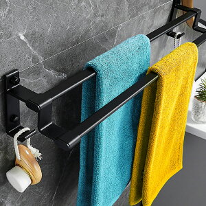 黑色北歐毛巾架簡約創意免打孔太空鋁單桿陽臺衛生間毛巾掛架浴室