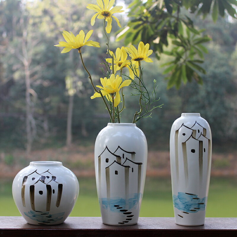 現代簡約手繪陶瓷小花瓶禪意創意水培插干花器中式擺件