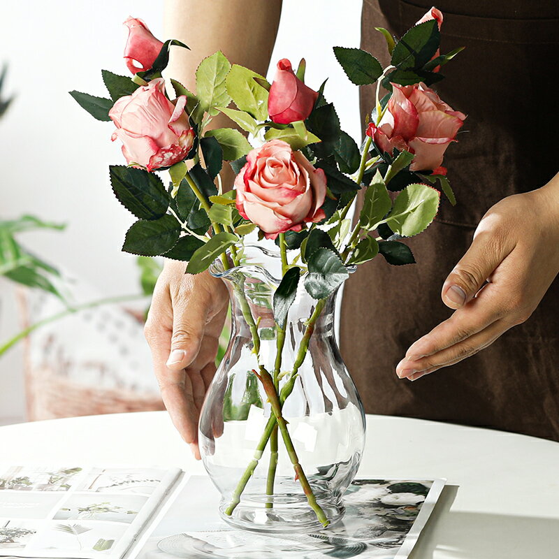 花瓶擺件百合水培富貴竹玻璃大號玫瑰水養歐式大口徑