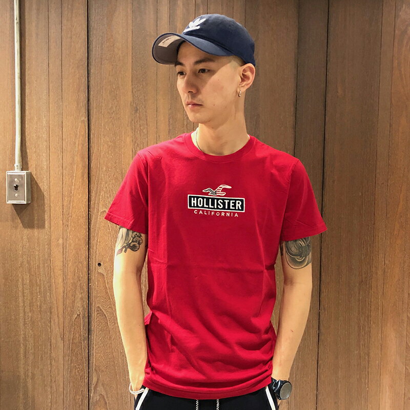 美國百分百【全新真品】Hollister Co. T恤 HCO 短袖 T-shirt 海鷗 logo 紅色 S號 AI52