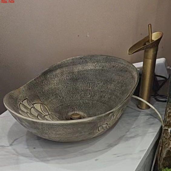 臺上盆洗手盆家用戶外中式洗面盆酒店臺盆餐廳飯店陶瓷洗臉盆[DD0412001]