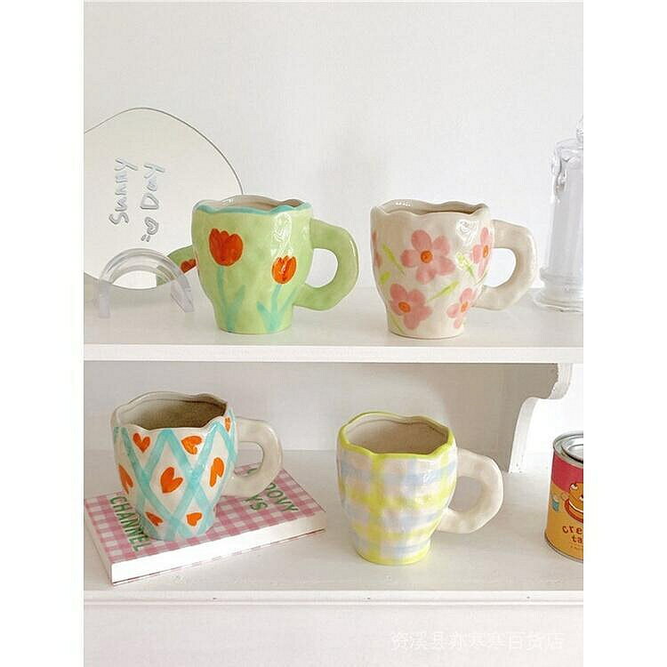 （咖啡用品與配件）馬克杯設計感小眾ins風咖啡杯可愛手捏陶瓷水杯辦公室喝水杯子女