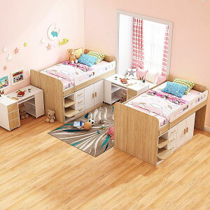 兒童床女孩公主床衣櫃壹體半高床帶書桌組合床儲物床二胎兒童房