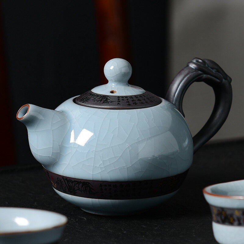 陶福氣 創意功夫茶具茶壺 家用陶瓷茶壺哥窯汝窯開片泡茶壺唐韻壺