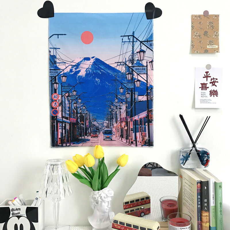 日式ins掛布 富士山背景布網紅臥室佈置墻飾租房宿舍書桌裝飾掛毯