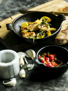 朵頤北歐黑晶釉單雙柄烤盤創意陶瓷大容量家用面碗湯碗沙拉碗烤盤1入