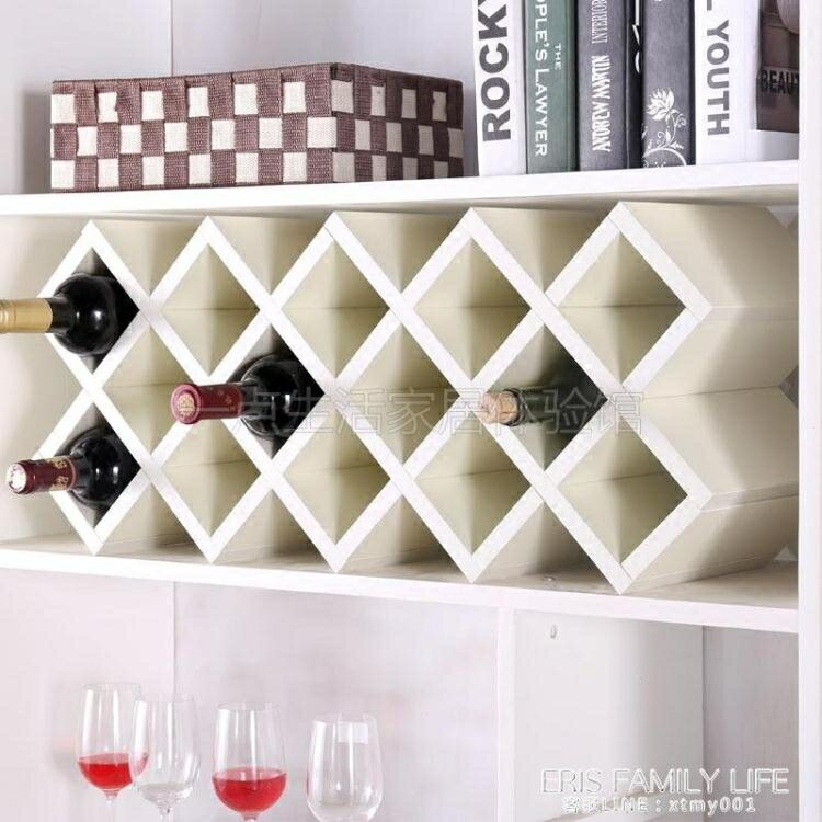 紅酒架創意壁掛式酒架歐式酒櫃格子木質組裝酒格菱形酒格酒叉