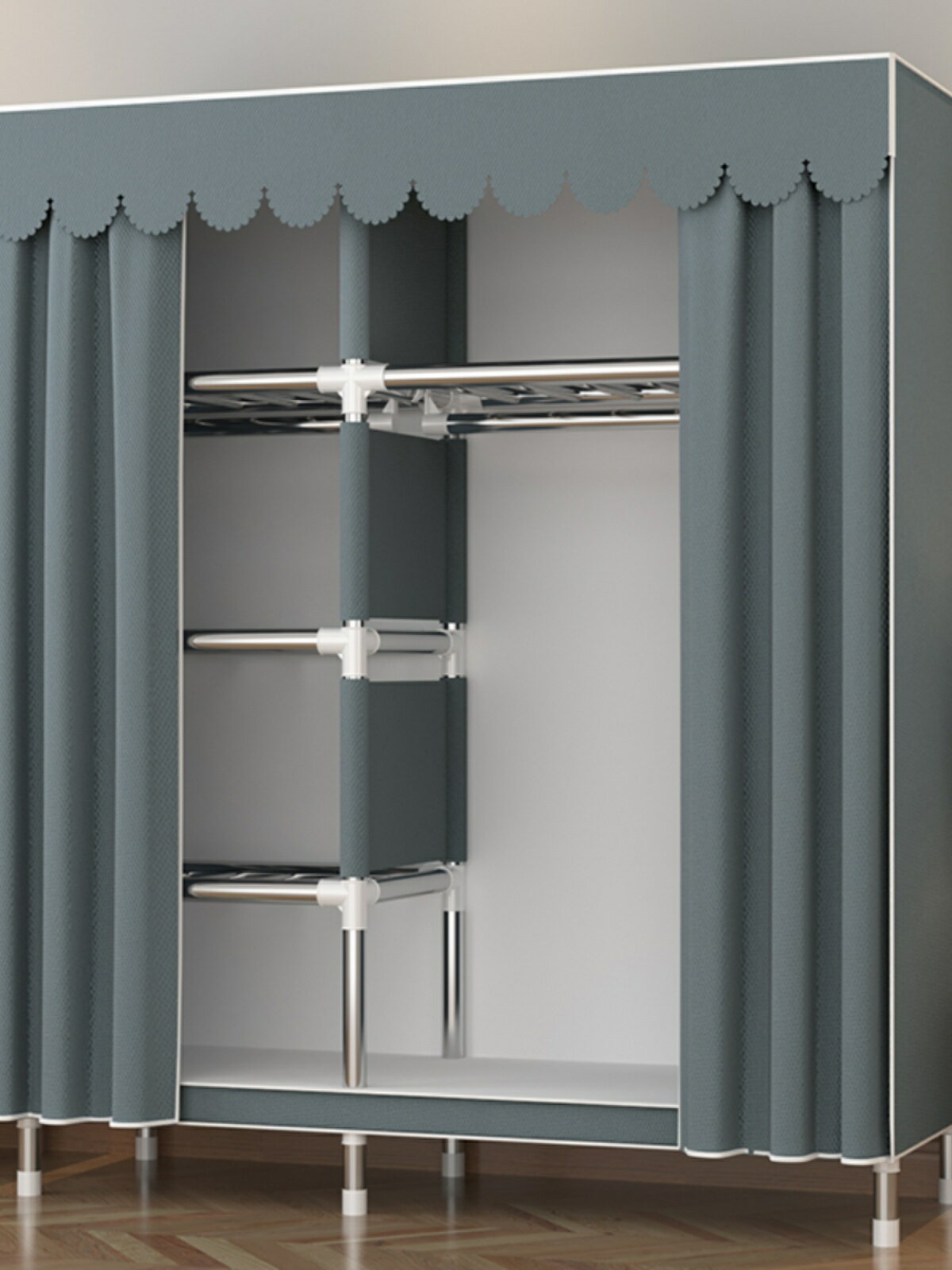 簡易衣柜家用臥室布衣柜出租房用結實耐用組裝簡約現代全鋼架衣櫥