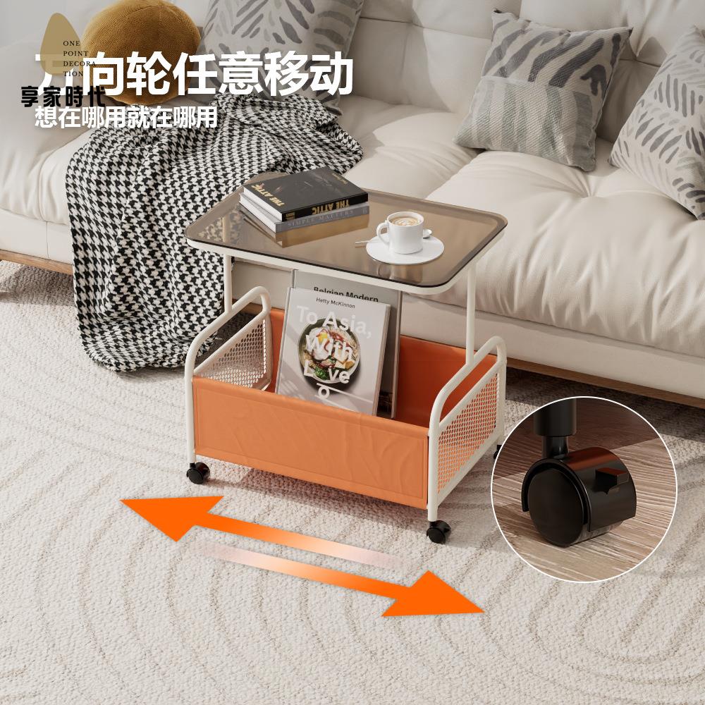 輕奢 客廳 多功能 小推車邊幾奶油風玻璃茶幾網紅創意臥室床頭側邊柜