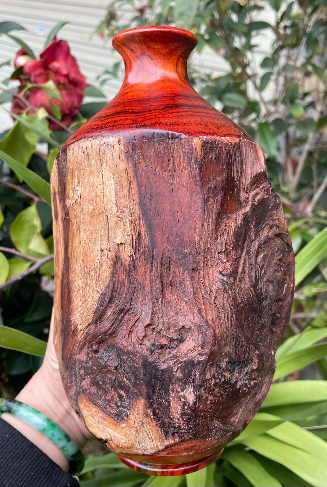 天然風化料大紅酸枝紅木花瓶 整木酸枝木古典花瓶