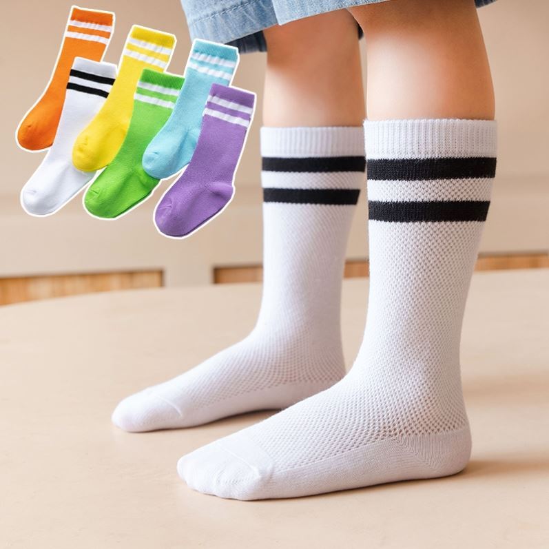 兒童襪子春夏季薄款棉質寶寶白色長筒襪男童足球襪女童中筒網眼襪