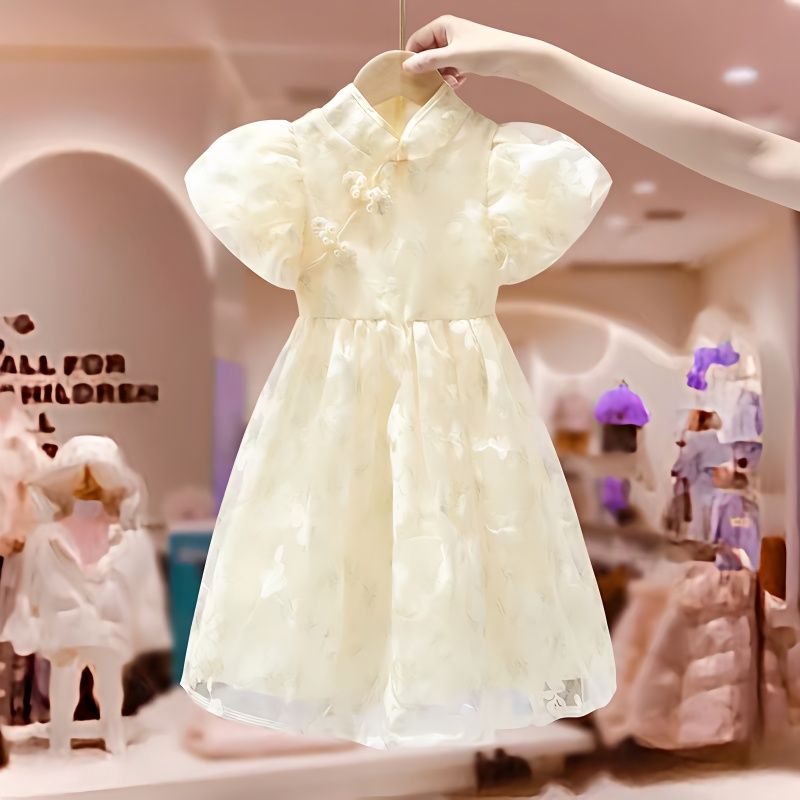 洋裝 女童連衣裙 夏季兒童裝裙子 旗袍漢服 白色泡泡袖連身裙 夏裝公主裙子 女孩短袖裙【不二雜貨】