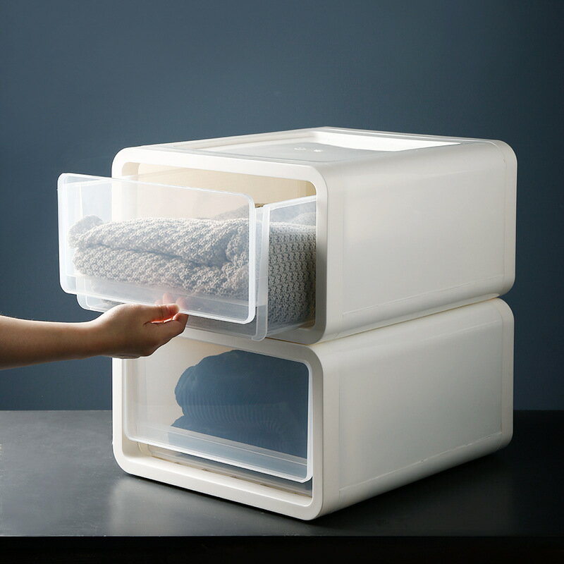 透明可疊加樹脂儲物柜收納抽屜箱加厚塑料寶寶嬰兒衣柜實用