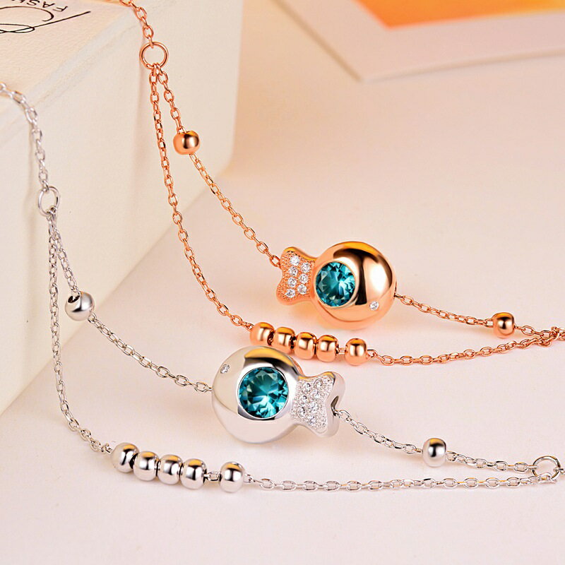 現貨+預購 925純銀腳鍊鋯石腳鏈-海洋之心小魚串珠女飾品2色73zf1【獨家進口】【米蘭精品】