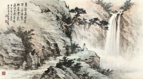 仿古畫名畫復製品黃君璧觀瀑圖中國畫復制微噴畫心山水畫水墨畫