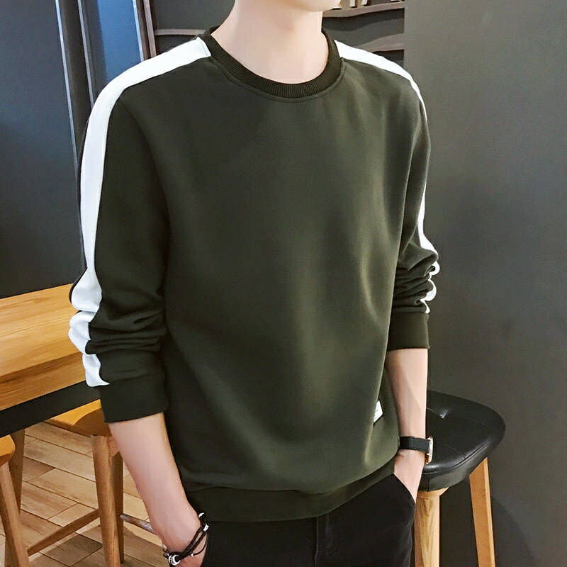青年潮流大學T男|大碼90公斤男衛衣|春秋男士長袖T恤|韓版圓領上衣|休閒印花打底衫|寬鬆套頭上衣男|純色圓領大學T