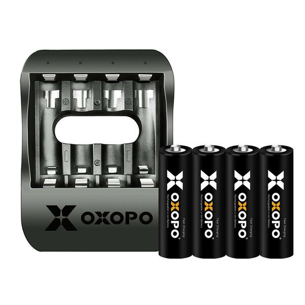 OXOPO XS AA三號/4號充電電池 快充鋰電池4顆 +4埠充電器 不漏液 強強滾