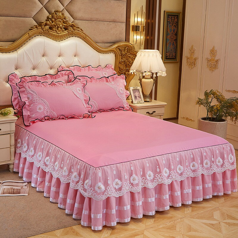 網紅款公主風床裙韓式蕾絲床罩單件席夢思床墊床套防塵保護套床蓋