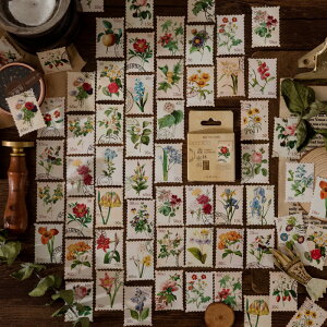 45枚盒裝手賬裝飾貼紙陌墨集郵博物館貼紙包復古郵票植物花朵手帳素材diy小貼畫