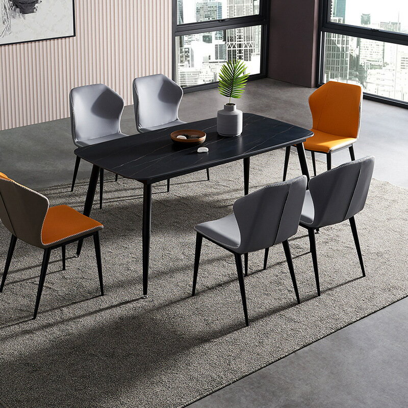 椅子 餐桌 北歐巖板餐桌椅組合家用小戶型現代簡約大理石紋輕奢長方形吃飯桌