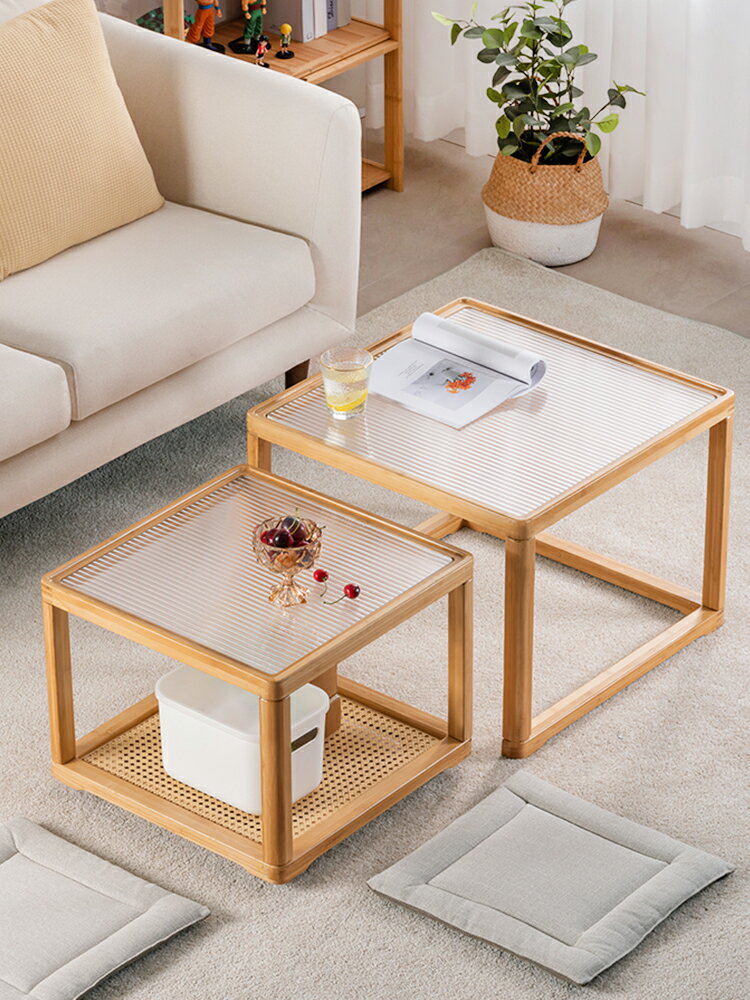 優樂悅~日式茶幾客廳家用小戶型電視柜組合簡約現代實木小桌子玻璃小茶臺