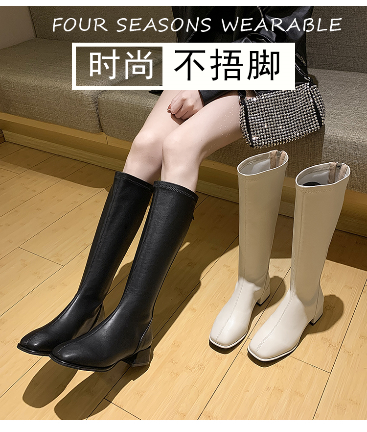 小個子長靴女不過膝高筒騎士靴春秋顯瘦粗跟單靴白色大碼長筒靴子【雲木雜貨】