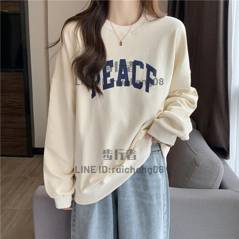 大學T無帽衛衣女春秋薄款寬鬆長袖韓國情侶裝上衣外套潮牌【步行者戶外生活館】