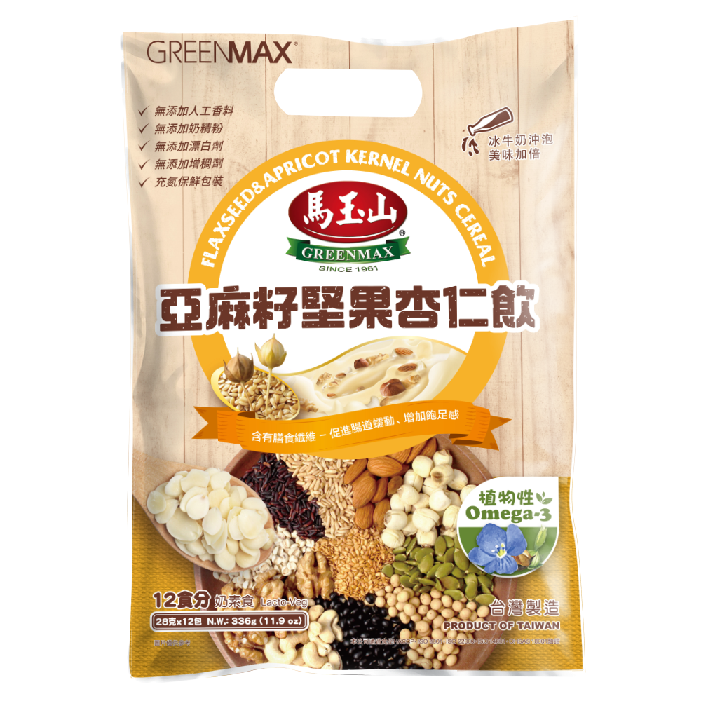 【馬玉山】亞麻籽堅果杏仁飲(12入) 冷泡/沖泡/穀粉/無添加奶精/奶素食/台灣製造 1